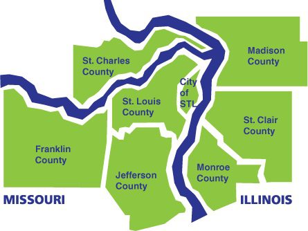 Legal & Accounting Services Map: Franklin County, St. Charles County, St. Louis County, Jefferson County, City of STL, Monroe County, St. Clair County, & Madison County